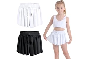 FUNISFUN 2 Pack Girls Athletic Flowy Shorts with Spandex Liner 2-in-1 Kids Butterfly Skirts Shorts for Dancing Running Sports
