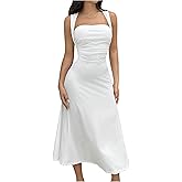 SOLY HUX Women's Square Neck Formal Dress Sleeveless Flowy A Line Ruched Waist Elegant Long Dresses