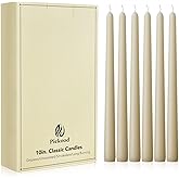 Pickood New Burning Formula Unscented Dripless 10-Inch Taper Candles Set of 12 - Ivory, for Wedding, Dinner - Smokeless, Long Burning - Hand Poured, Colored Tall Candlesticks - Marfil