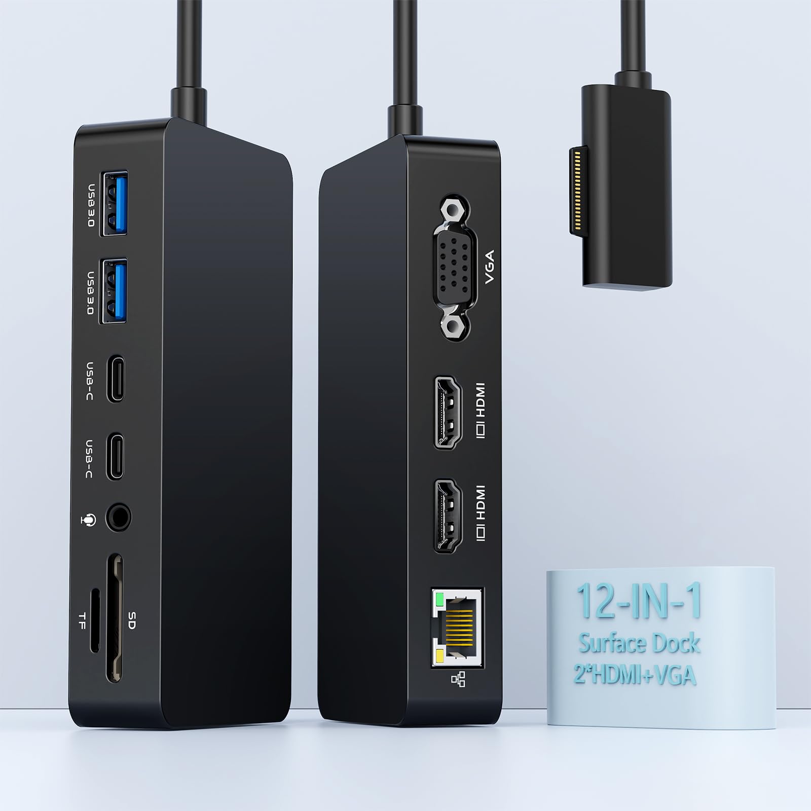 Photo 1 of 12 in 1 Surface Dock Triple Displays Dual HDMI+VGA with Power Adapter,Surface pro Docking Station for Surface Pro 11/10/9/8/X/7/6/5/4, Surface Laptop Go/7/6/5/4/3/2/1,Surface Book