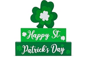 OYATON St Patricks day Decor, Happy St Patrick's Day Wooden Table Sign Block With Wood Irish Shamrocks Decor Indoor for St. Patricks Day, Tiered Tray, Tabletop, Mantle and Home Decor