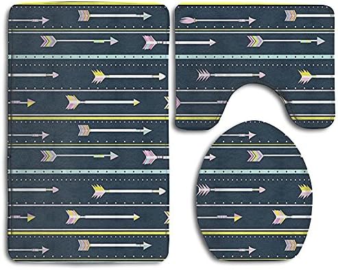 Guiping Geometrical Triangles Colorful Abstract Image With Pink Toned Backdrop Print Bathroom Rug Mats Set 3 Piece,Funny Bathroom Rugs Graphic Bathroom Sets,Anti-skid Toilet Mat Set