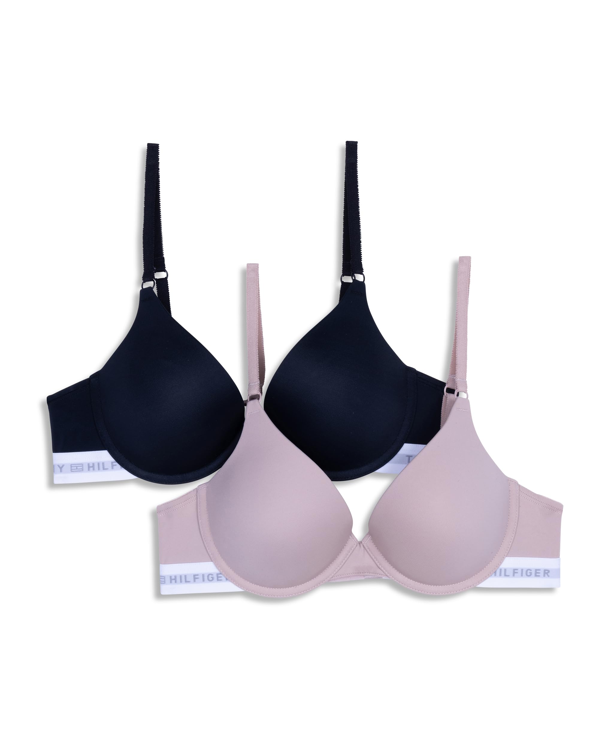 Tommy Hilfiger Women’s Micro Push Up Bra 2-Pack, Balanced Beige/Black, 36C