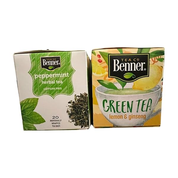 TEA CO BENNER PEPPERMINT AND GINSENG TEA BAGS VARIETY PACK, 40 COUNT, INDIVIDUALLY WRAPPED, 1.06 OZ
