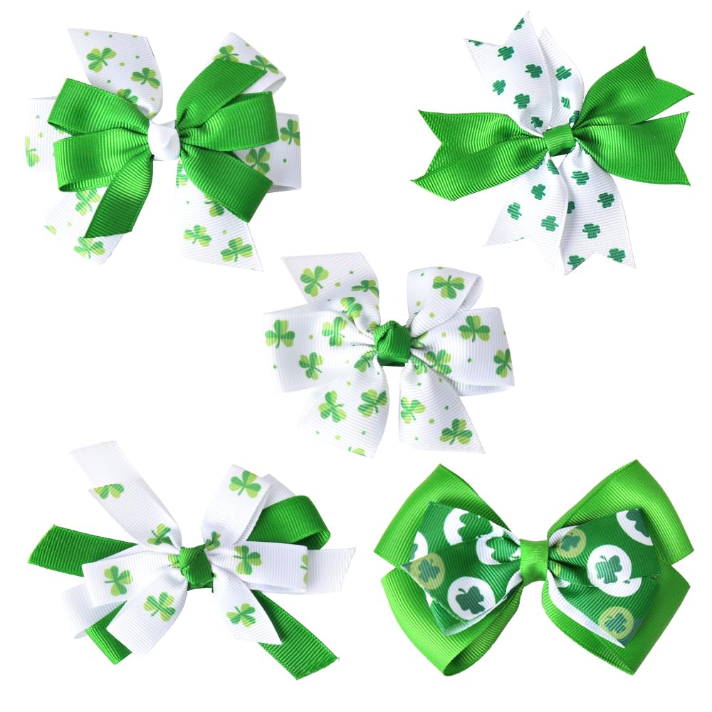 St. Patricks Day Green Hair Bows for Girls St. Patricks Hair Accessories for Women Ribbon Bows Clips for Saint Patricks Day Party No Crease Hair Clips Bowknot Hairpin Set 5 Pcs