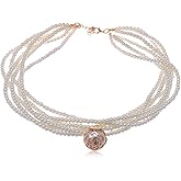 Alilang Six Strand Faux Pearl Golden Tone Necklace With Golden And Pearly Style Accent