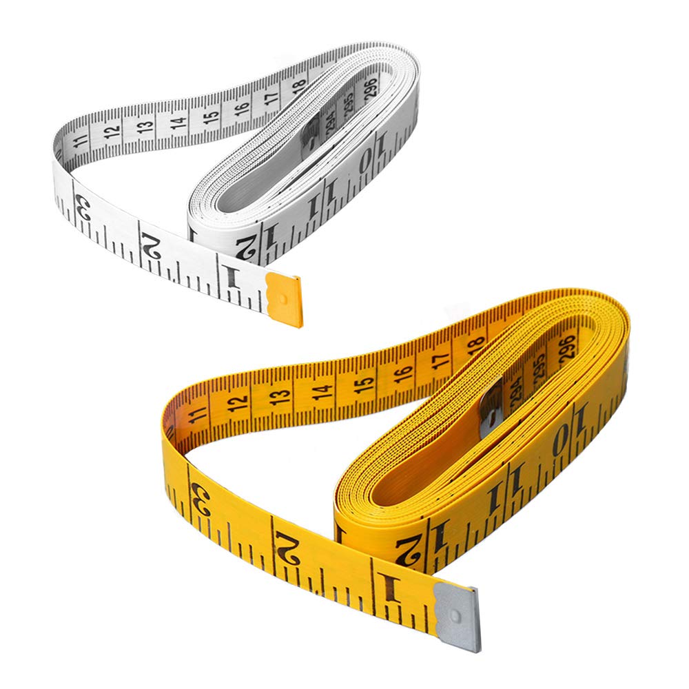 2 Pack Thicken Cloth Ruler Tape Measure, 300 cm/120 Inch Soft Pocket Measuring Tape for Body Fabric Sewing Tailor, Weight Loss, Craft Knitting, Double Scale (White, Yellow)