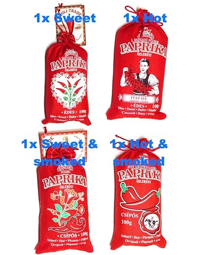 Ungarische Paprika Süß/Scharf/Geräuchert (Herkunft: Kalocsa, Ungarn) (Alle 4 Geschmack, 4x100g)