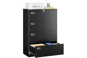 MIIIKO Lateral File Cabinet 4 Drawer, Office Filing Cabinet with Lock, Large Deep Drawers Locked by Keys, Metal Storage File Cabinet for Hanging Files Letter/Legal/F4/A4 Size