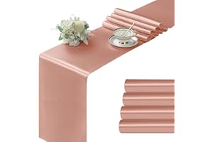 Manyshofu 4Pcs Satin Rose Gold Table Runner - 12 x 72 Inch Long Size, Party Table Runner Decor Bright & Smooth Wedding Decorations Table Runner for Banquet Chef Birthday Buffet Dinner Graduations
