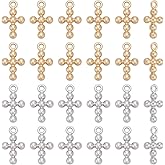 WADORN 24pcs Gold Plated Cross Charms 2 Colors Alloy Religious Cross Pendants for Christian Jewelry Making Bracelets Necklaces Keychain Church Decoration Easter Gifts