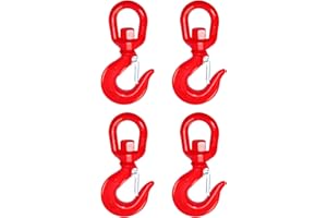 Kivomot G80 Swivel Lifting Hook, 2 Ton Capacity, Forged, Heat Treated, Painted, Self-Locking, 6:1 Safety Ratio, Set of 4 for Industrial and Construction Lifting