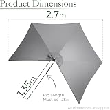 CHRISTOW Replacement Parasol Canopy 2.7m Hexagonal 6 Arms UV 30+ Grey view 6