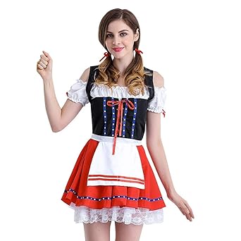 LANSKIRT Dirndl 1 tlg.Trachtenkleid Kleid, Spitze Oktoberfest Kostüm Bayerisches Bier Mädchen Dirndl Cosplay Kleid, Gr. 38-44