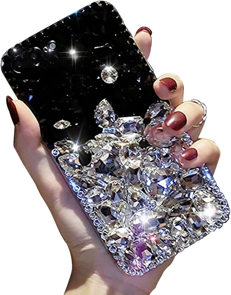 Bling Diamond Samsung Galaxy A70 Case,Samsung Galaxy A70 Bling Glitter Clear Crystal Full Diamonds Luxury Sparkle Transparent Rhinestone Protective Phone Cover With Bumper For Woman Girls-White&Black