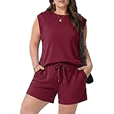 OLRIK Plus Size Short Sets for Women 2 Piece Matching Sets 2026 Trendy Summer Outfits Drawstring Sweatsuit with Pocket