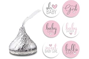 FUJLOY 270 PCS Pink Baby Shower Stickers, 6 Design Self Adhesive Circle Label Stickers,Baby Shower Envelope Seals Candy Stickers,Baby Shower Party Chocolate Stickers,Candy Stickers.（012）
