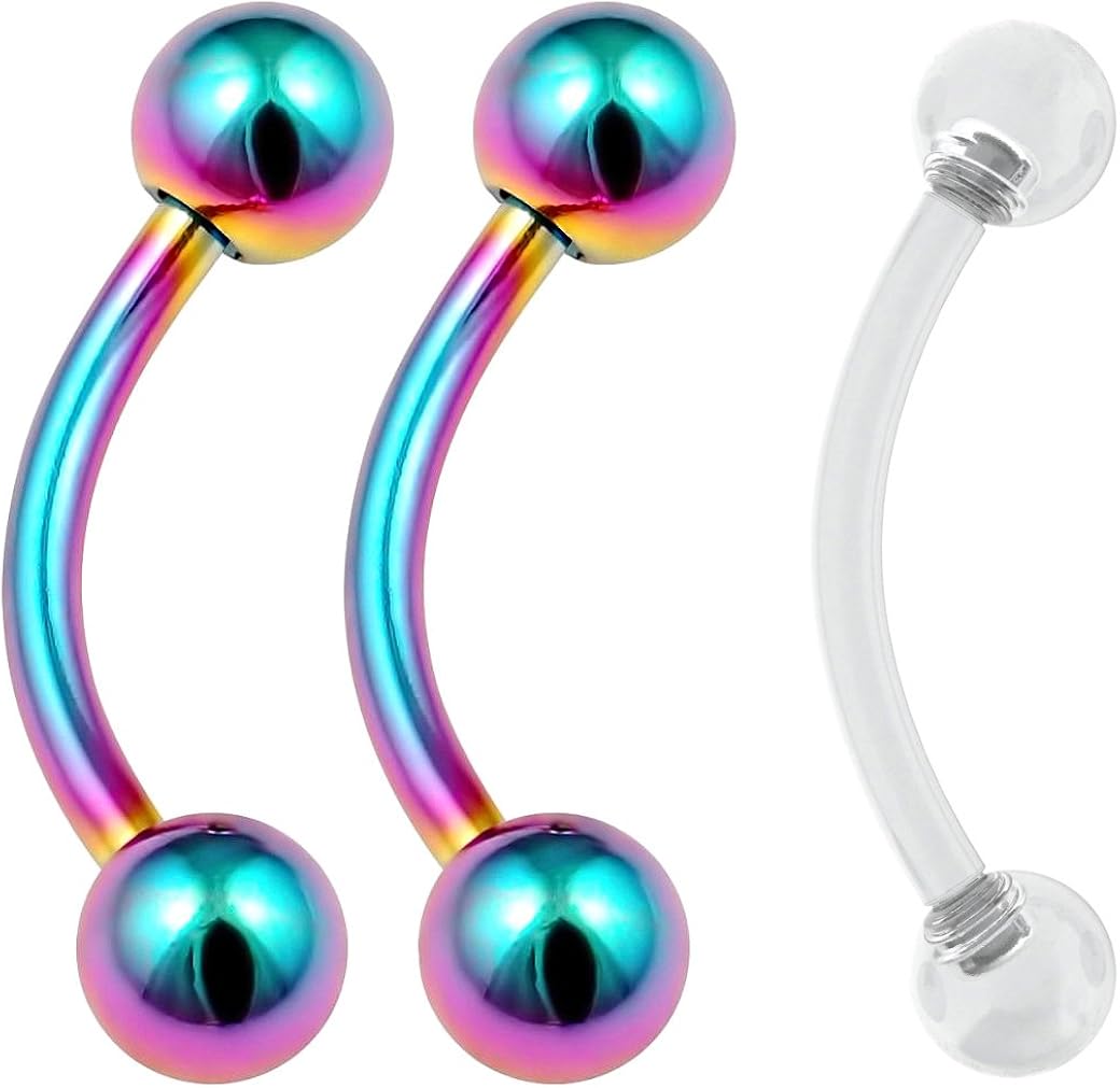 2pc Curved Barbell 16g Rainbow Vertical Labret