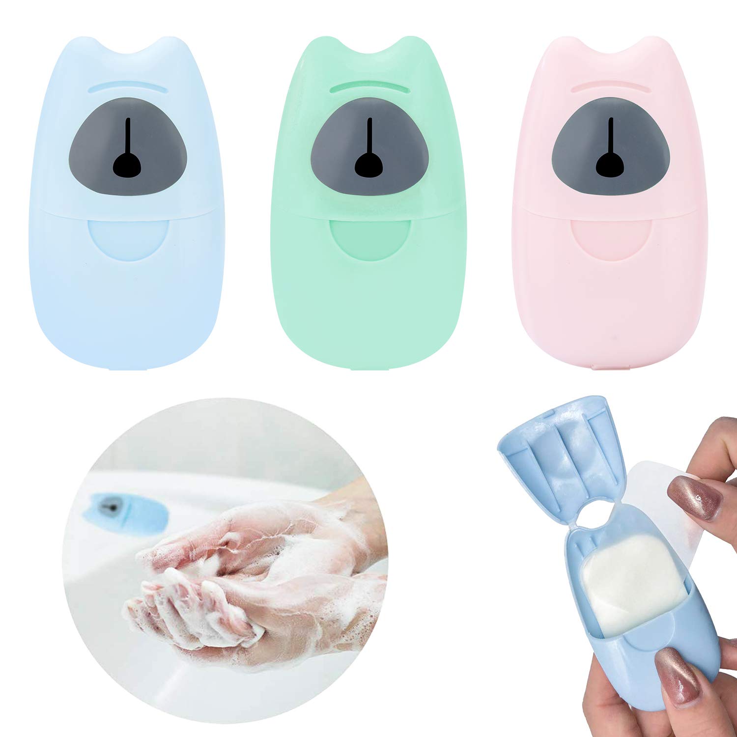 3 Boxes Portable Disposal Paper Soap, Soap Sheets, Mini Scented Slice Sheets, Hand Washing Tablets, Travel Soap Sheets Hand Washing Cleaning Paper for Kitchen Toilet Bath Travel Camping Hiking.