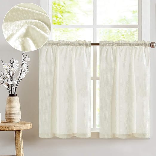 Amazon Com Jinchan Waffle Weave Tier Curtains For Kitchen Water