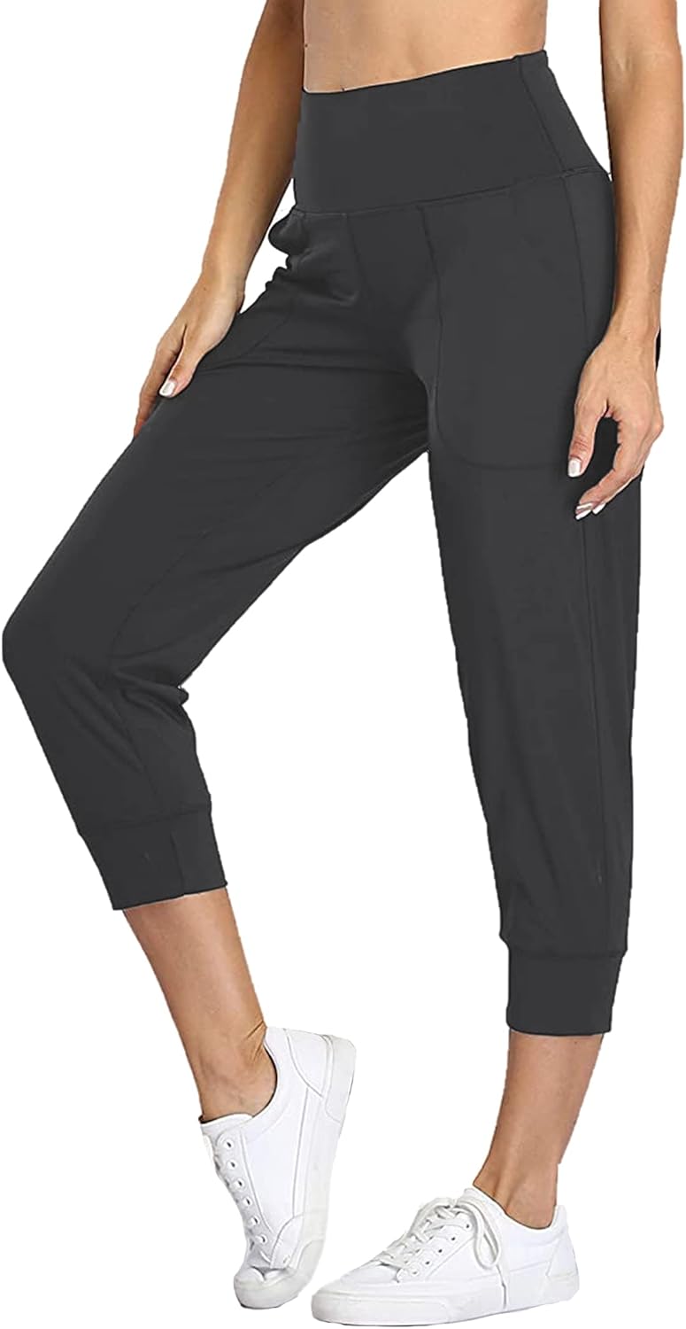 COOrun Women Joggers High Waist Sweatpants Yoga Pants with Pockets Lounge Workout Capri: Clothing