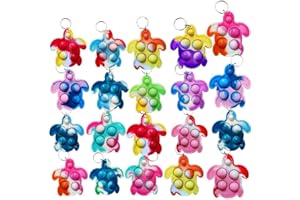 Roaqua 20 pcs Rainbow Mini Pop Turtle Fidget Keychain Toy，Party Fidgets Favors Toys Bubble Wrap Pop Anxiety Stress Reliever Stuents Gift