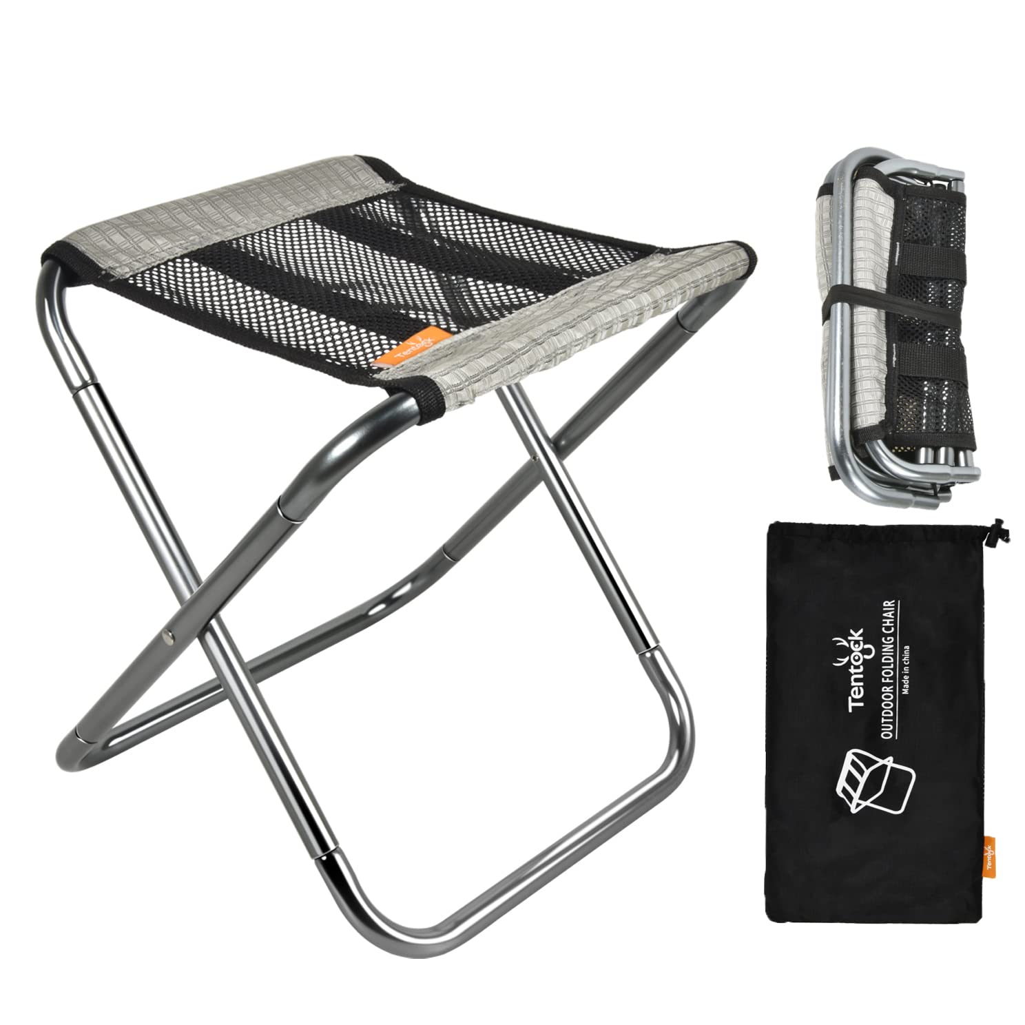 Tentock Camping Portable Folding Stools Mini Collapsible Chair, Outdoor Camp Aluminium Stool Lightweight Fishing Stool Seat for Picnic Hiking Travelling (Gray)