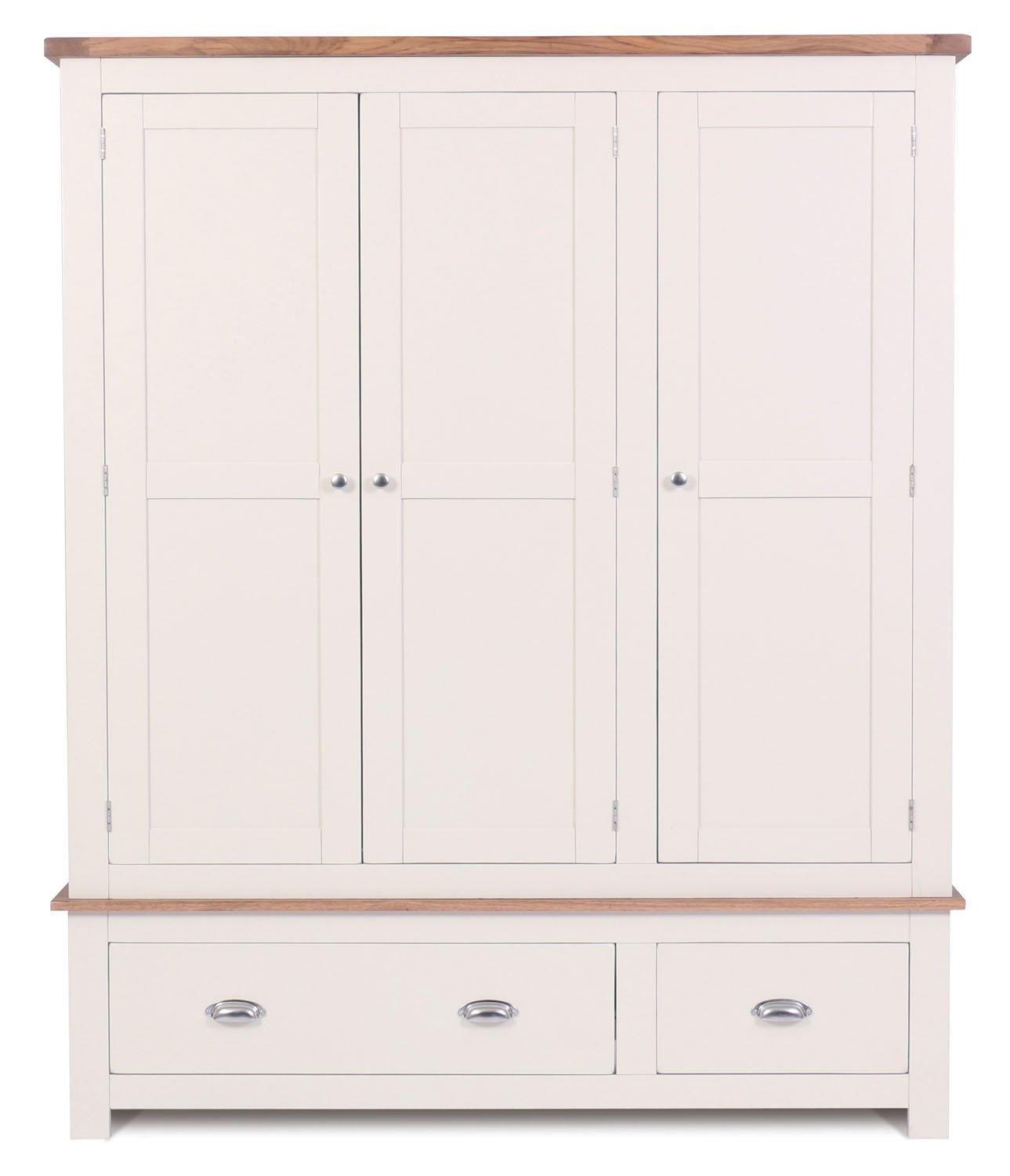 Ascot Oak 3 Door 2 Drawer Hanging Wardrobe Stone White Painted