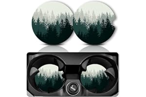 Yonlevres Car Coasters for Cup Holders，2.75" Anti Slip Rubber Mat with A Finger Notch, 2 Pack Car Cup Holder Coasters for Car Interior Accessories for Women Men Forest