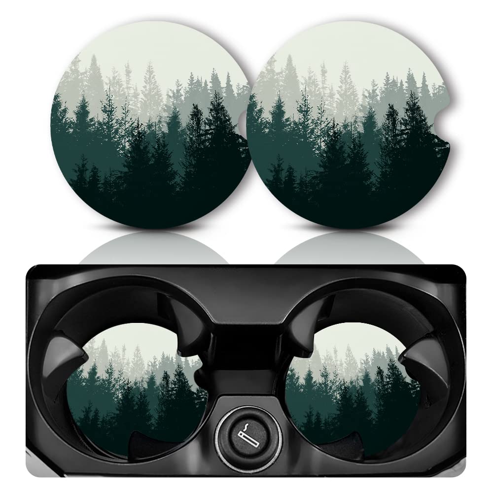 Photo 1 of Yonlevres Car Coasters for Cup Holders?2.75" Anti Slip Rubber Mat with A Finger Notch, 2 Pack Car Cup Holder Coasters for Car Interior Accessories for Women Men Forest