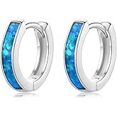 CERSLIMO Opal Hoop Earrings for Women | Small S925 Sterling Silver Post Lab-created Fire Opal Huggie Earrings Hypoallergenic Jewelry Gifts