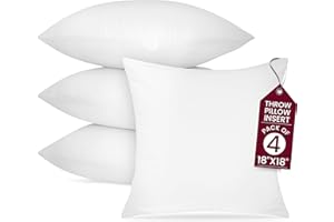 Hannah Linen Throw Pillow Insert 18x18 Set of 4 - Decorative Soft Stuffer Cushions for Couch Sofa and Bed