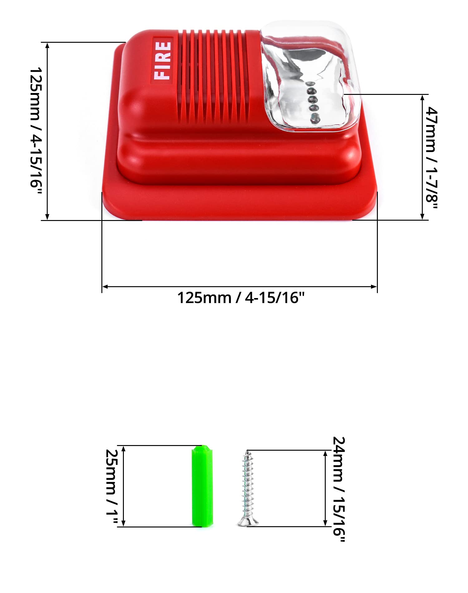 QWORK Fire Alarm, 12 / 24V DC Wired Sound and Light Fire Alarm Warning Strobe Siren Horn, Security System Sensor