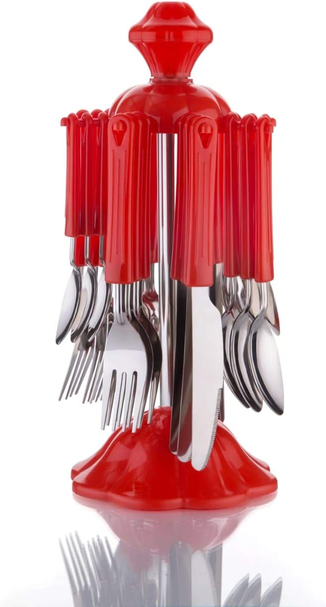 Akshar Absolute Stainless Steel Cutlery Set with Stand for Dining Table