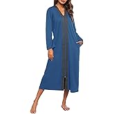 Ekouaer Women Zipper Robe Long Sleeve Loungewear Dress Lightweight House Coat Full Length Nightgown with Pockets