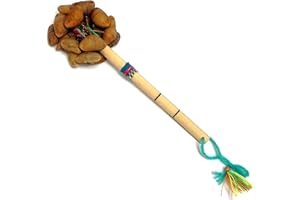 Natural Cacho Seed Pod Shell Nut Shaker Bamboo Wooden Handle Stick Rattle Maraca - Handmade Percussion Gifts Peruvian Musical