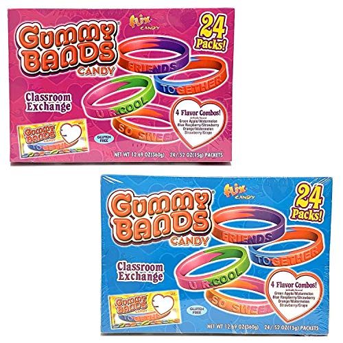 Candy Gummy Bands Classroom Exchange, 24 Wristbands Valentine - 2 Pack - Thumbnail 3