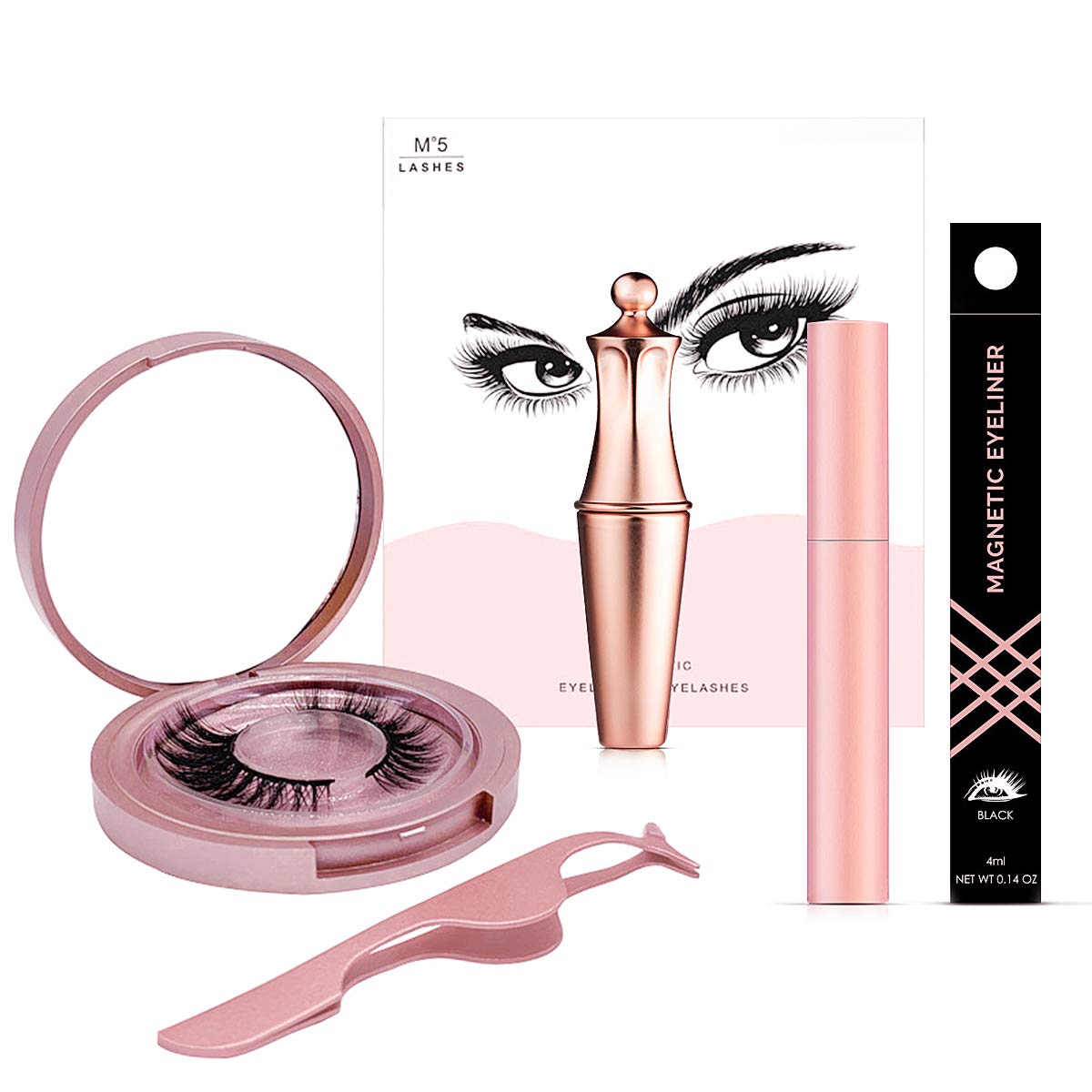 Magnetic Eyelashes Eyeliner Set, Waterproof Long Lasting Magnetic Eyeliner and Lashes Eyelashes Kit, Magnet 3D Eyelashes & 2 PCS Liquid Eyeliner with Eyelash Tweezers,Reusable Silk False Lashes set