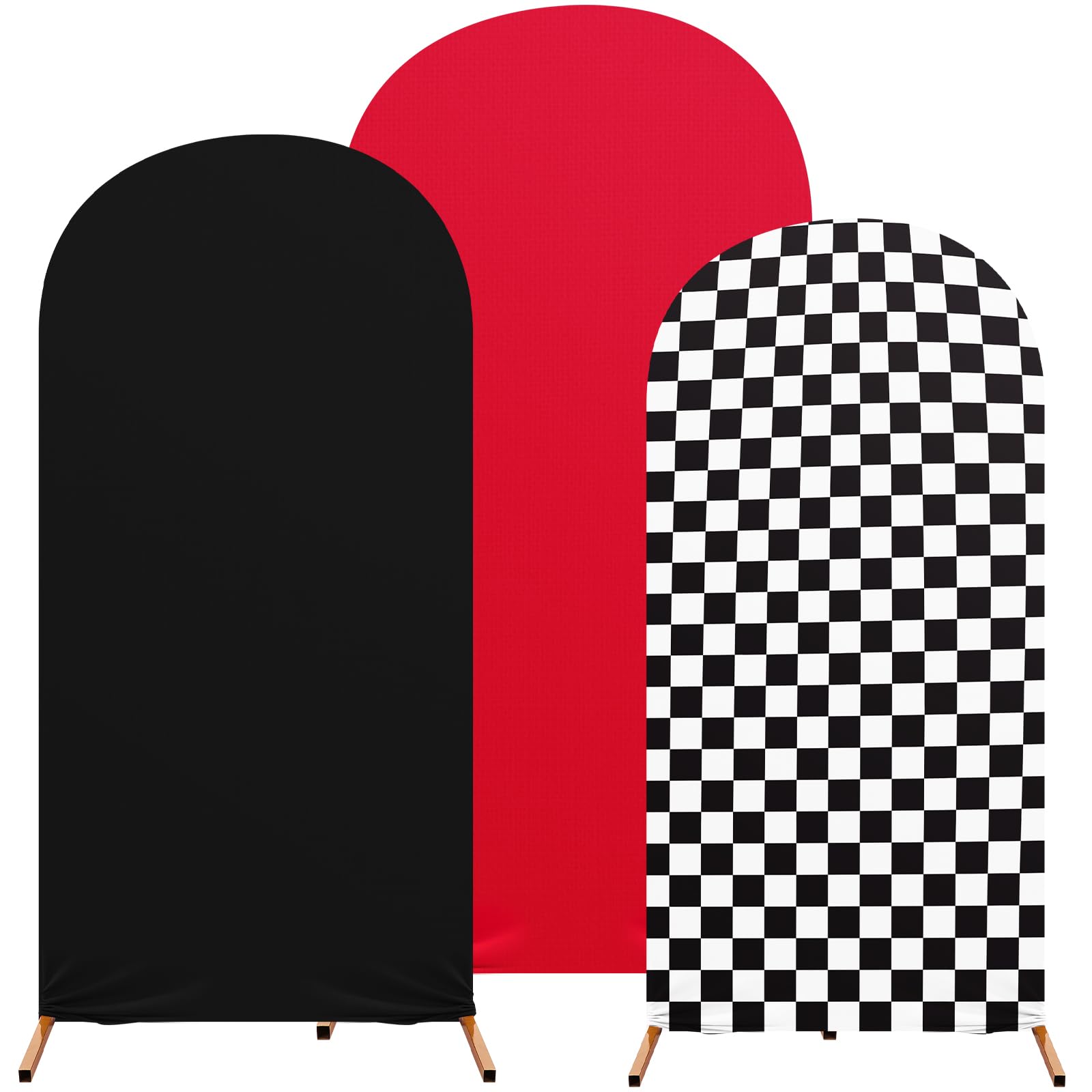 Photo 1 of ***(ONLY CHECKERED ONE)***RimCereal Arch Backdrop Cover Set of 3 Wedding Arch Covers Spandex Backdrop Stand 4ft, 5ft, 6ft for Wedding Birthday Banquet Boy Girl Ceremony Decoration (Black, White, Red)