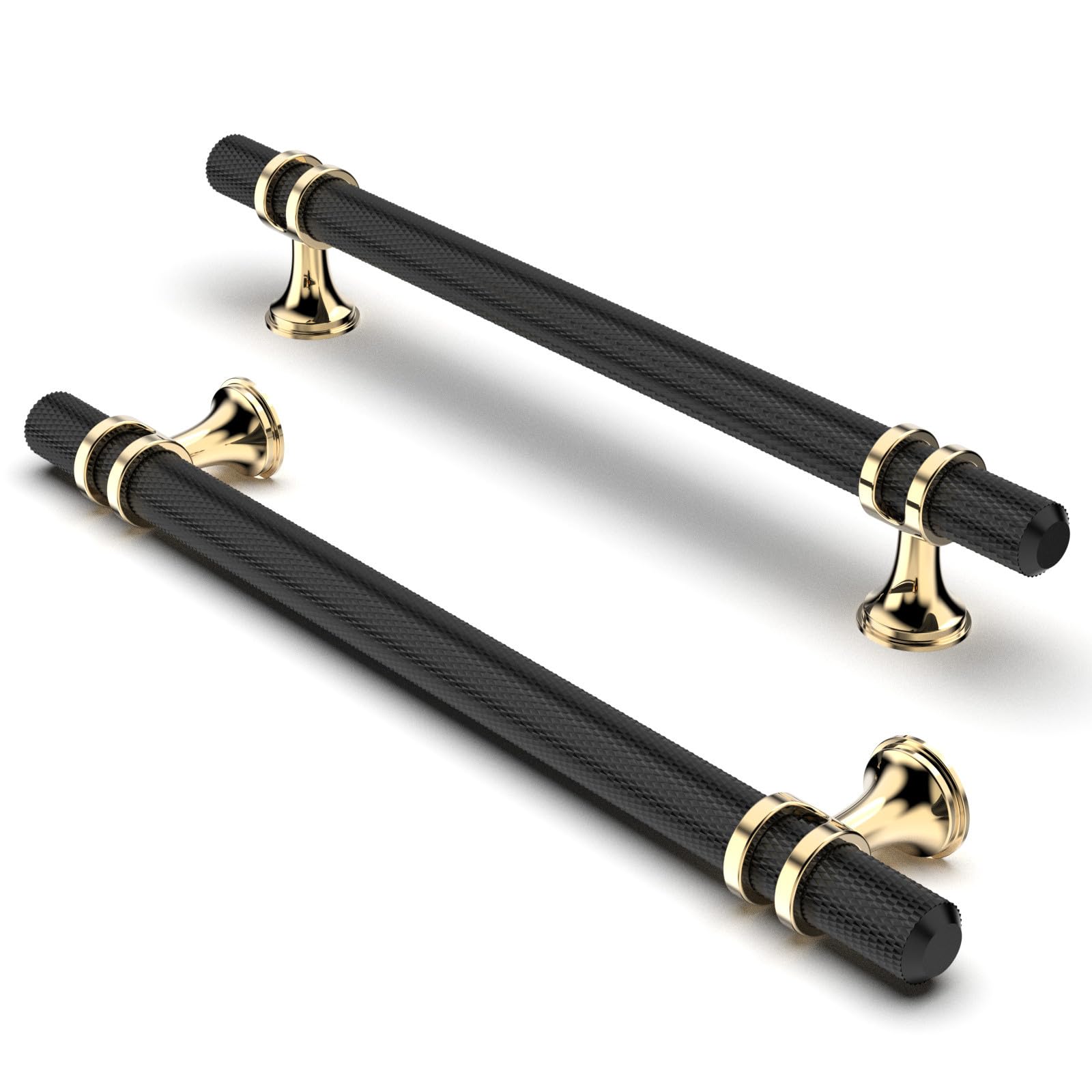 FURNIWARE Pack of 5 Cabinet Handles, Knurled Cabinet Pulls Hardware Drawer Pulls, Kitchen Cabinet Door Handles Pull, 160mm(6.3 Inch) Hole Center Gold + Black
