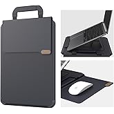 Nillkin Upgraded 13-14 Inch Laptop Sleeve Case for MacBook/Dell/HP/Lenovo/Asus, Unique Slim Travel Computer Bag with Adjustable Stand & Mouse Pad, Magnetic Handle, PU Leather, Black