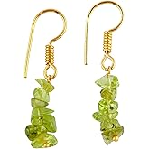 NJCRAFT Gemstone Chips Dangling Earrings, Stone 2-3 MM, Gold Plated, Handmade Jewelry, Healing Crystals, Polished Nuggets Stones, Women Earrings, Gemstone Jewellry