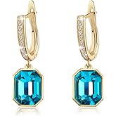 Austrian Crystal Octagon Leverback Drop Earrings for Women 14K Gold Plated Hypoallergenic Jewelry