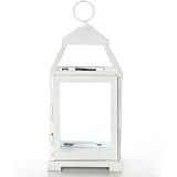 Hosley 12" High Clear Glass & Iron, White Color, Classic Style Lantern Ideal Gift for Weddings, Bridals, Special Occasions, Parties, Aromatherapy and Spa Settings O4