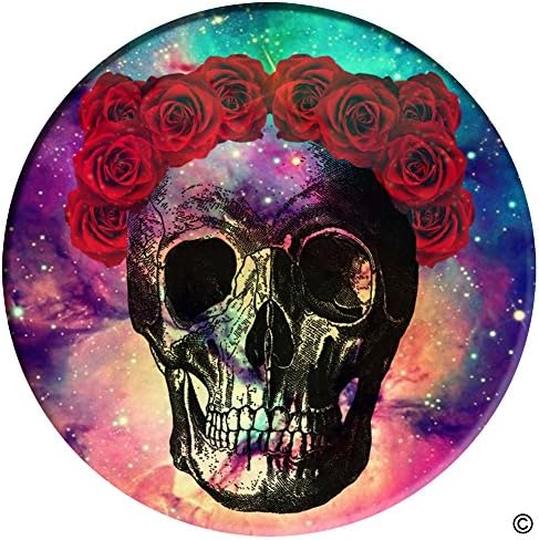 Expanding Stand and Grip for Smartphones and Tablets, Multi-function Mounts and Stands Kit Car Mount iPhone Holder Collapsible Black - Rose Skull Galaxy