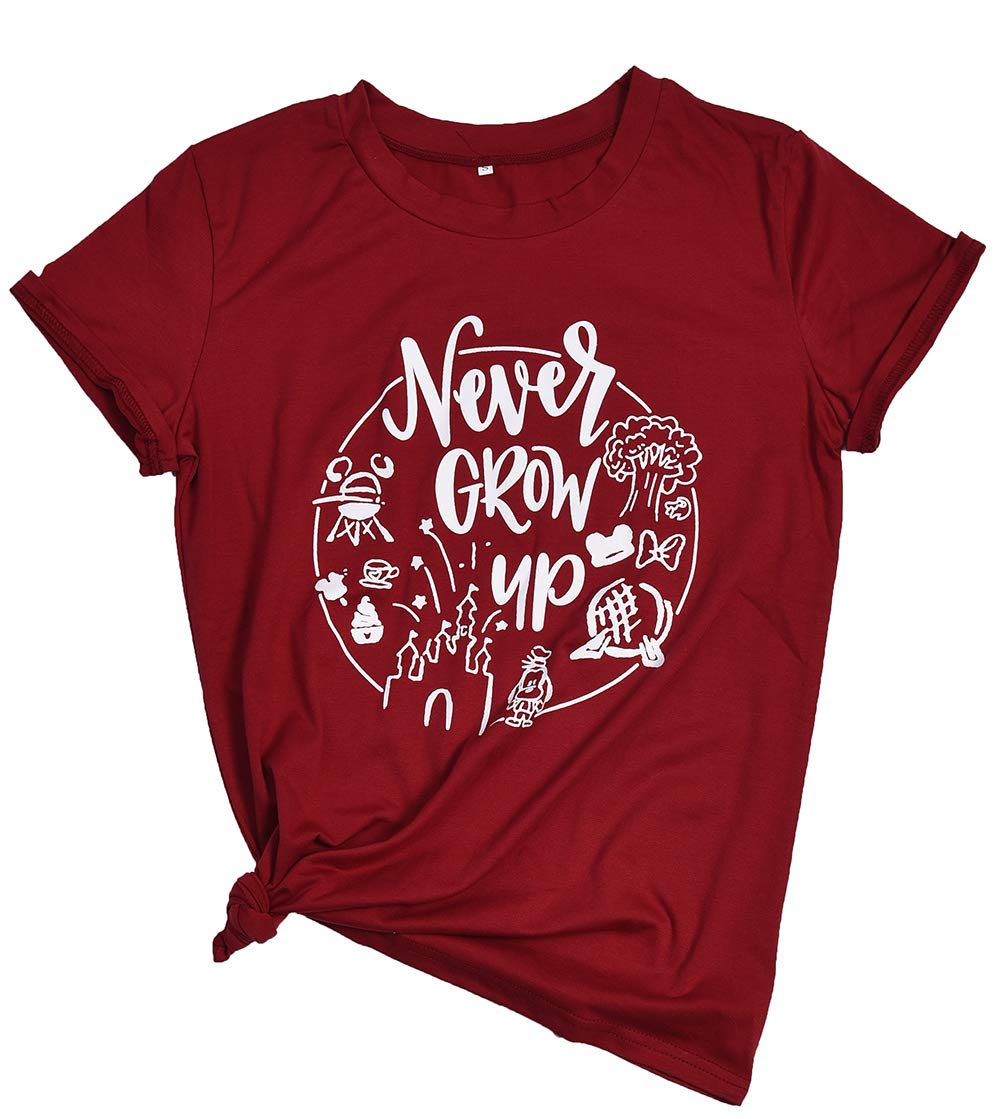 Ido4U Funny Graphic Tees Letter Printed T-Shirts Summer Round Neck Short Sleeve Tops (Never Grow Up,2XL)