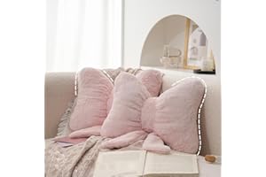 GKWW 2Pack Soft Furry Bow Throw Pillows Cute Bowknot Plush Pillow Home Decor Stuffed Bow Lumbar Pillow for Bed Couch Living Room Decor (Pink)