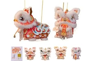 DIY Lion Dance Lantern Craft Kit with Moving Head and LED Lights, Handheld Chinese New Year Decoration for Spring Festival, E