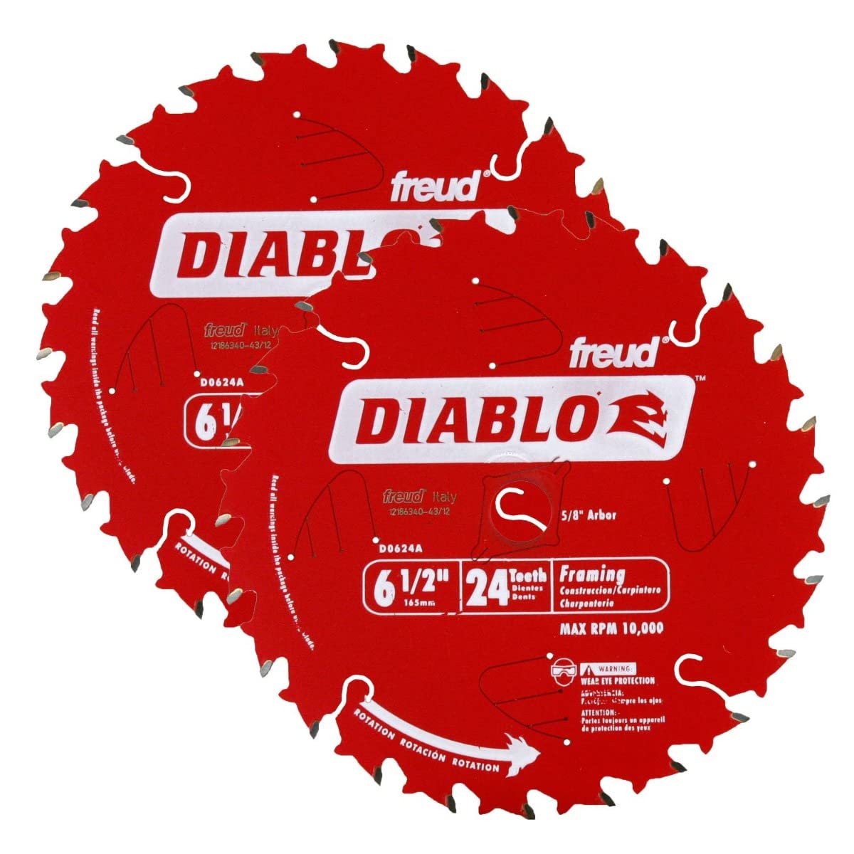 Freud D0624A Diablo 6-1/2 pulgadas 24T ATB Perma-Shield hojas de sierra para marcos, paquete de 2