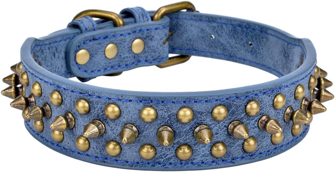 AOLOVE Mushrooms Spiked Rivet Studded Adjustable Pu Leather Pet Collars for Cats Puppy Dogs